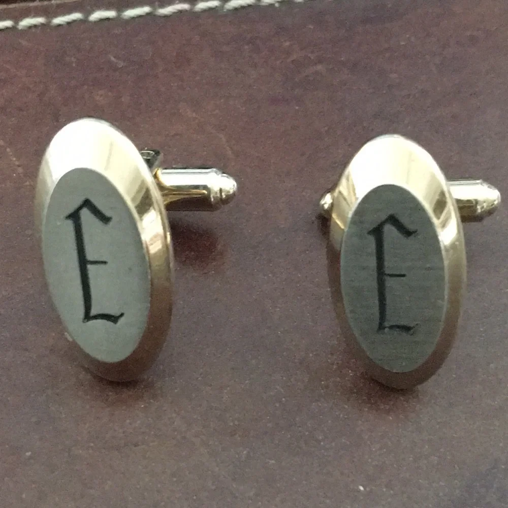 Vintage Hickok gold tone oval E cufflinks